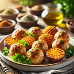 Bolinhos de frango com batata-doce: sabor e saúde em cada mordida! Receita prática e nutritiva para um deleite consciente e equilibrado. Experimente!