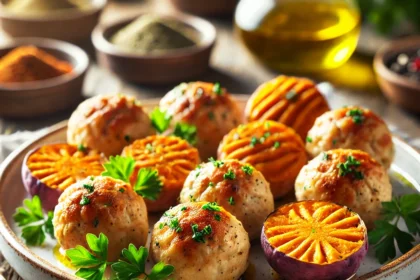 Bolinhos de frango com batata-doce: sabor e saúde em cada mordida! Receita prática e nutritiva para um deleite consciente e equilibrado. Experimente!