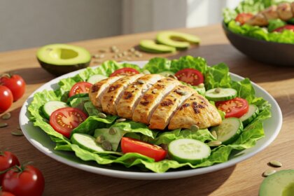 salada deliciosa com frango temperado