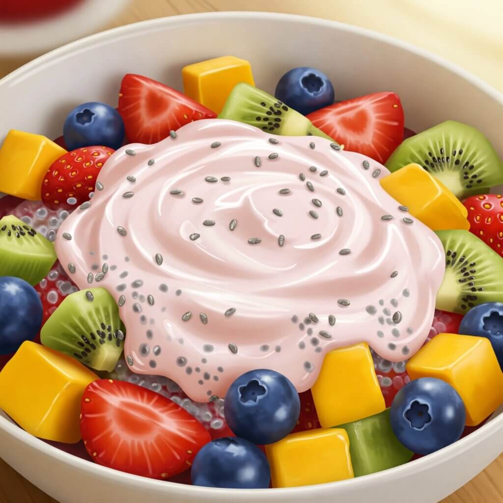 frutas em uma tigela com iogurte